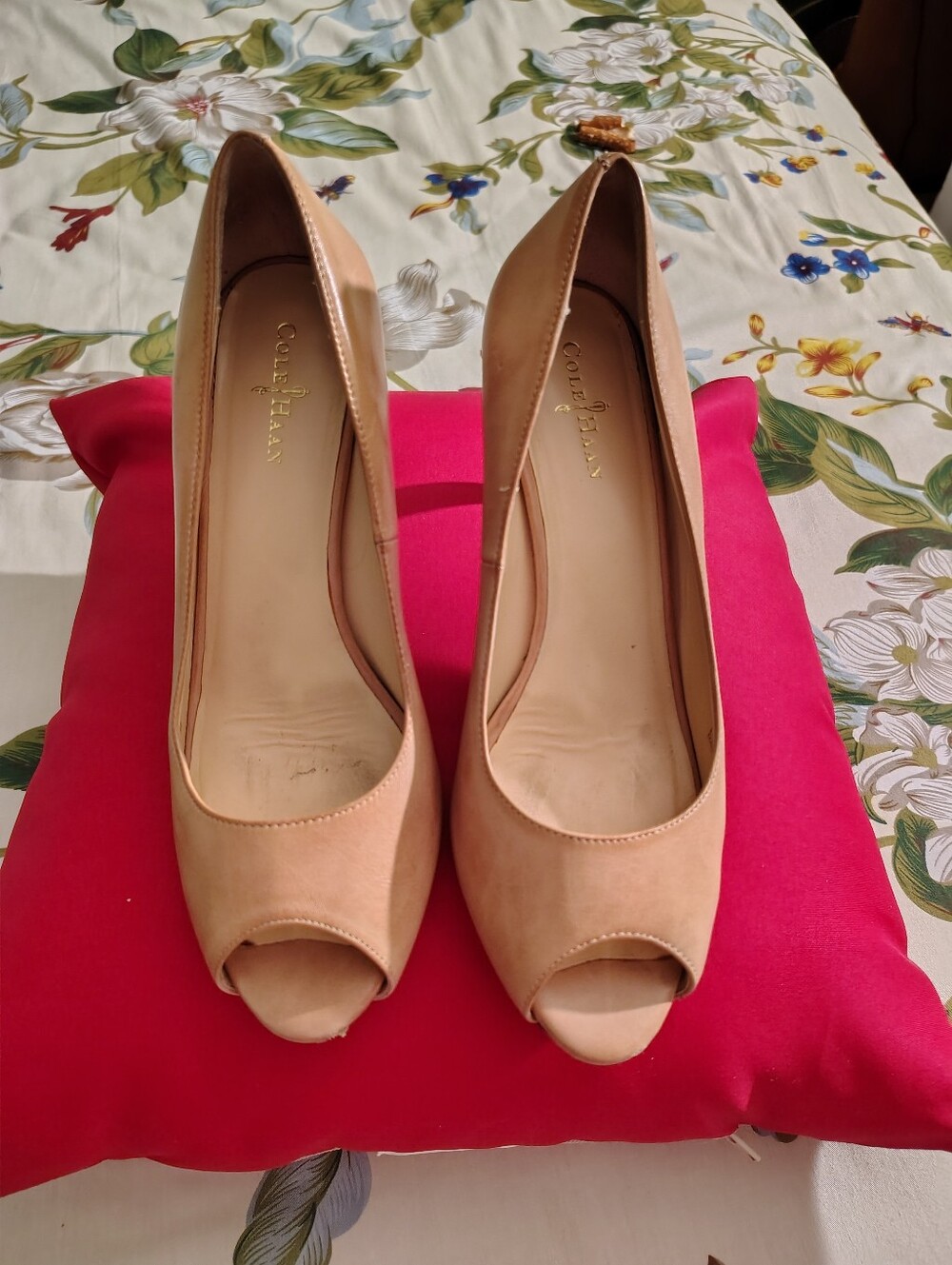 Cole Haan Blush Nude Peep-Toe Heels
